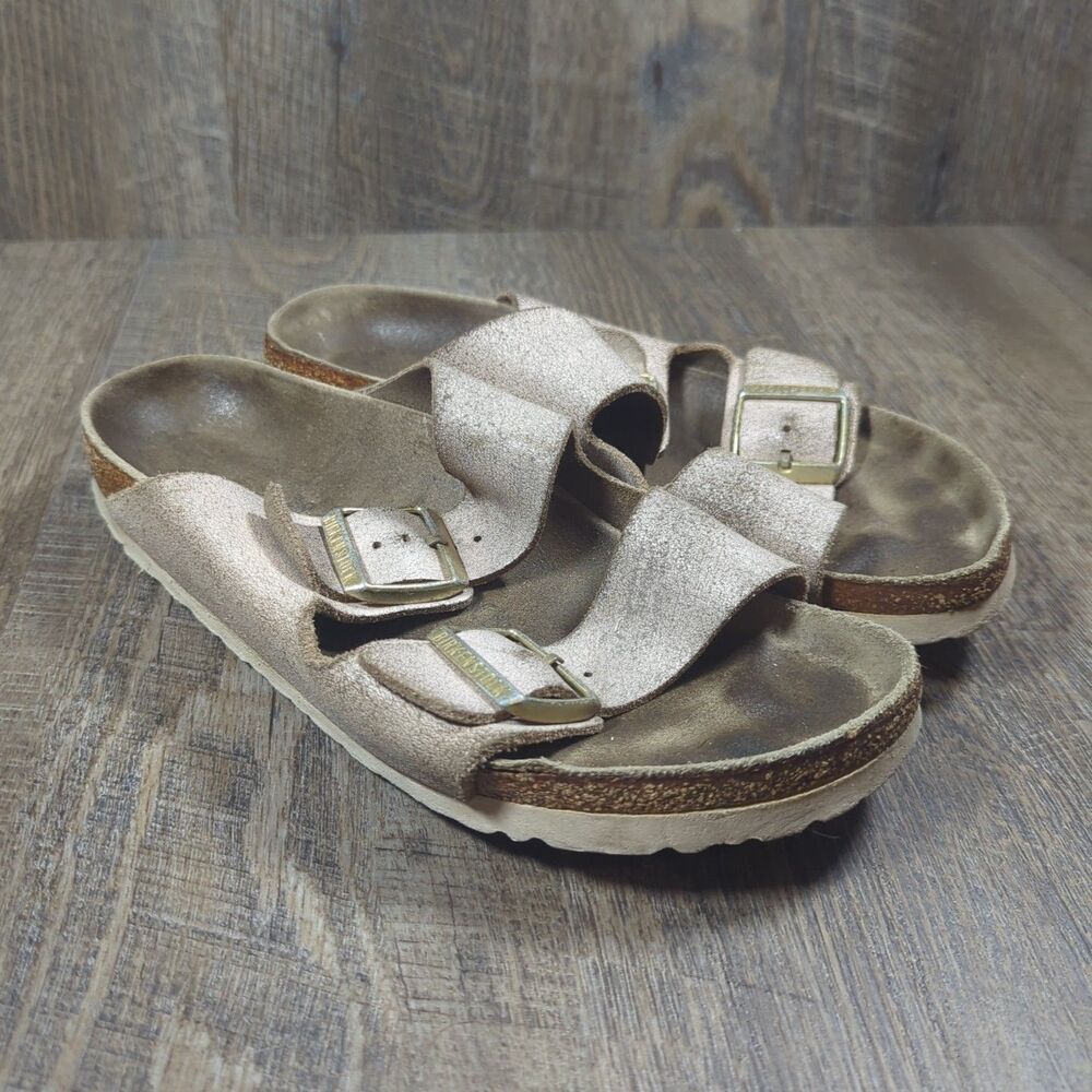 Birkenstock Arizona Big Buckle Washed Metallic Pink Sandals Women's US 8 EU 39